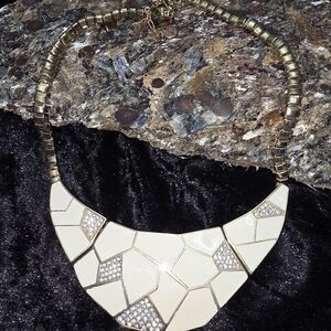 Gold-Tone Cream Mosaic Statement Necklace